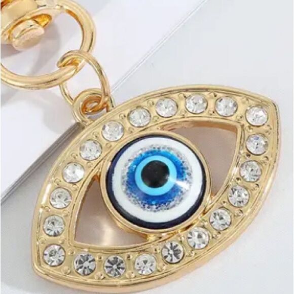 Evil Eye Keychain Key Ring NWT Rhinestone Zinc Alloy - Picture 3 of 6